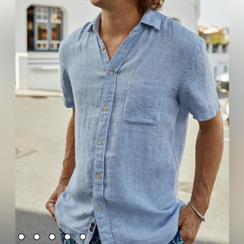 FAHERTY Palma Linen Short Sleeve Button Down Shirt